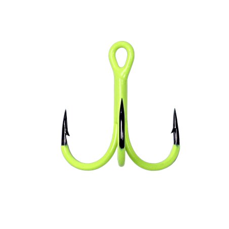 STRONG ROUND BENT TREBLE HOOKS UV ACTIVE YELLOW SIZE 1/0 PACK OF 4 KAMATSU