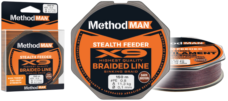 [810150010] BRAIDED LINE METHODMAN STEALTH X9 FEEDER DARK BROWN SINKING 0,10mm/8,30kg/150m