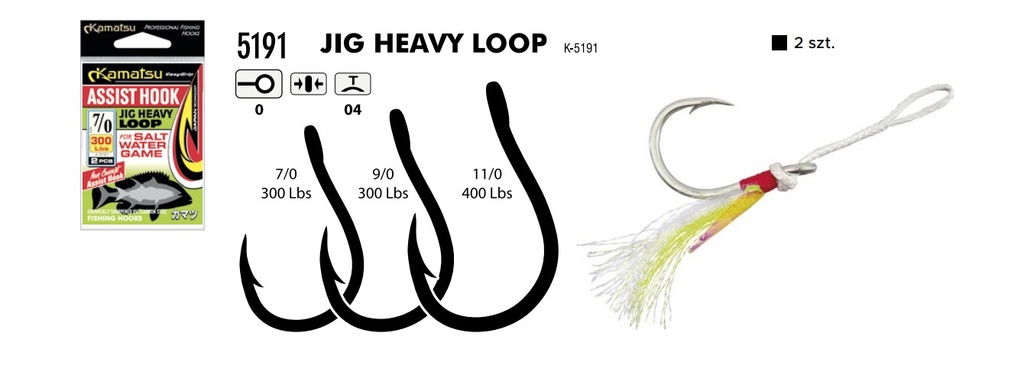 [519100070] ASSIST ANZUELO JIG HEAVY LOOP 7/0 300Lbs OPP. 2PCS K-
