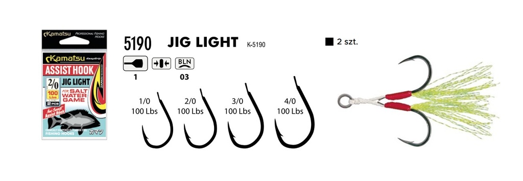 [519000330] ASSIST ANZUELO JIG LIGHT 3/0 100Lbs OPP. 2PCS K-5190