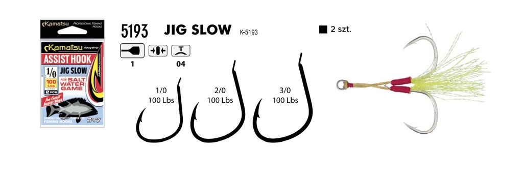 [519300020] ASSIST ANZUELO JIG SLOW 2/0 100Lbs OPP. 2PCS K-5193