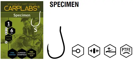 [765104904] CARPLABS® ANZUELO SPECIMEN 4 TCO BOLSA 6PCS T-104