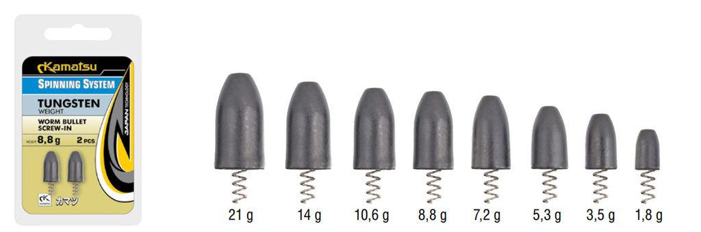 TUNGSTEN WEIGHTS BULLET WORM WITH SCREW 8,8G OPP.2