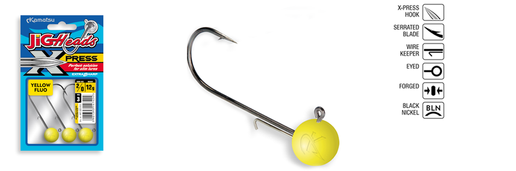 JIGHEAD X-PRESS YELLOW FLUO 2/0-6g OPP.3PCS