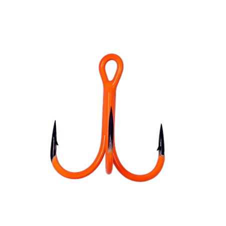 [519600001] STRONG ROUND BENT TREBLE HOOKS UV ACTIVE ORANGE SIZE 1 PACK OF 4 KAMATSU